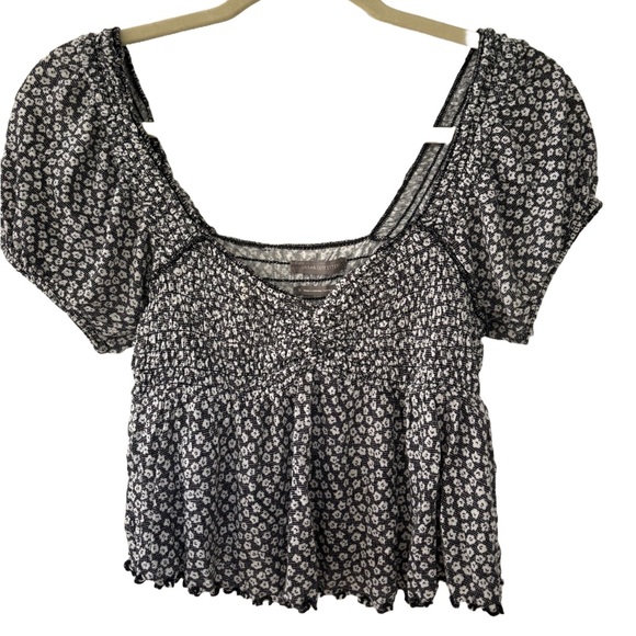 Urban Outfitters Floral Cropped Top | Black and White - Picture 1 of 3